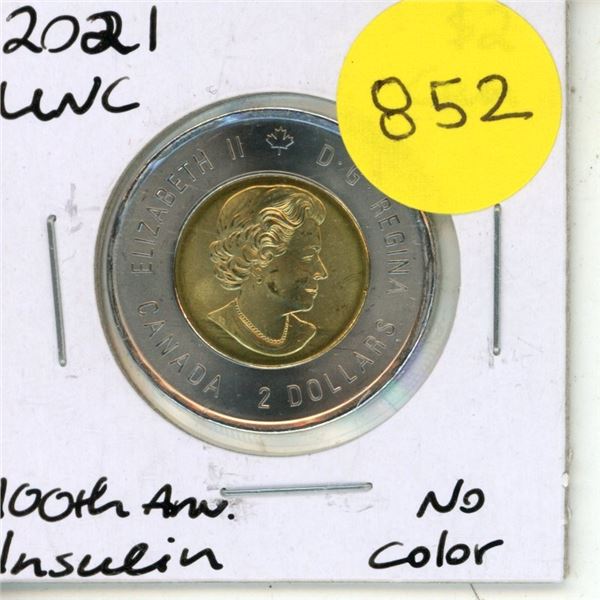 2021 UNC. Canadian Two Dollar 100th Anv. Insulin No Colour