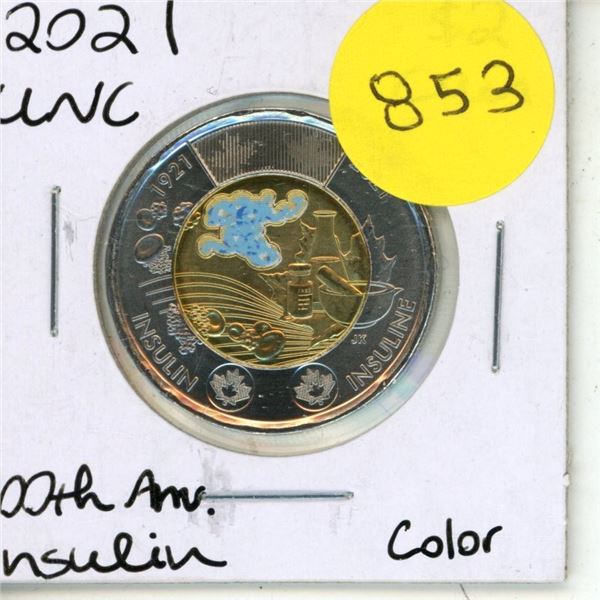 2021 UNC. Canadian Two Dollar - 100th Anv. Insulin Colour