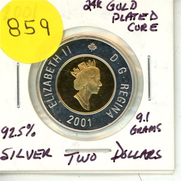 2001 Proof Canadian Silver Two Dollar - 92.5%, Gold Plated Core