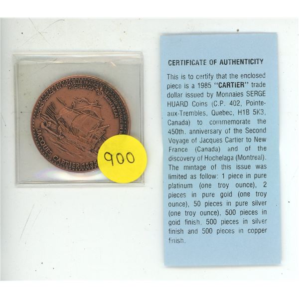 1985 Jacquies Cartier Bronze Token