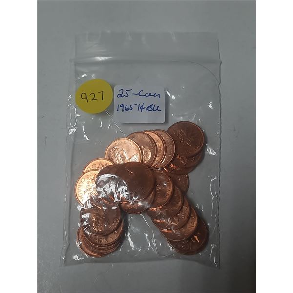 1965 UNC. Bag Of 25 Canadian One Cents UNC. From Roll