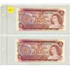 Image 1 : 1974 UNC 2 Canadian Two Dollar Bank Notes In Series