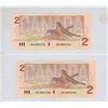 Image 2 : 1986 UNC 2 Canadian Two Dollar Bank Notes In Series