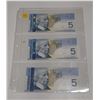 Image 1 : 2006 UNC 3 Canadian Five Dollar Bank Notes In Series