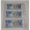 Image 2 : 2006 UNC 3 Canadian Five Dollar Bank Notes In Series