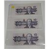 Image 1 : 1989 UNC 3 Canadian Ten Dollar Bank Notes In Series