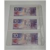 Image 2 : 2001 UNC 3 Canadian Ten Dollar Bank Notes In Series