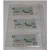 Image 2 : 1991 UNC 3 Canadian Twenty Dollar Bank Notes In Series