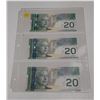 Image 1 : 2004 UNC 3 Canadian Twenty Dollar Bank Notes In Series