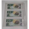 Image 2 : 2004 UNC 3 Canadian Twenty Dollar Bank Notes In Series