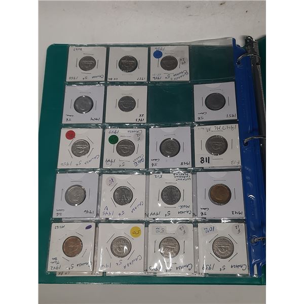 1939-1967 Canadian Five Cents Collection In Binder - 29 Coins