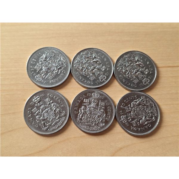6- 50 cent canadian coins
