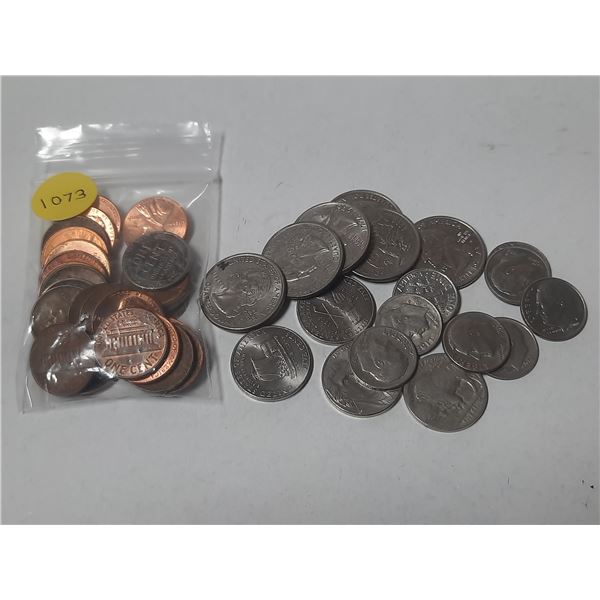 Lot of U.S.A Currency. (It includes One Cent, 25 Cents, 10 Cents and 5 Cent)