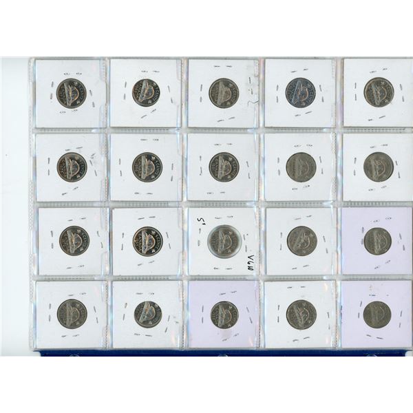 Page of Canadian Vintage Nickels From 1939-1941,46-47,49-50,54-55,58,62-62,64-66,68,72,75,and 1977