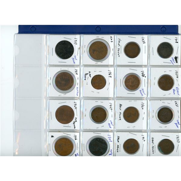 Page of Canadian British one Penny Coins and Half Penny Coin (Half Penny) 1903,30,31,37,38,40,60,62,