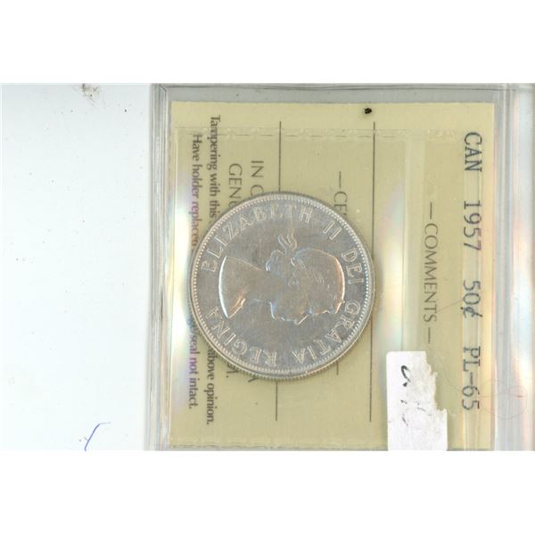 Canadian 1957 50 Cent Coin PL-65 GRADED ICCS