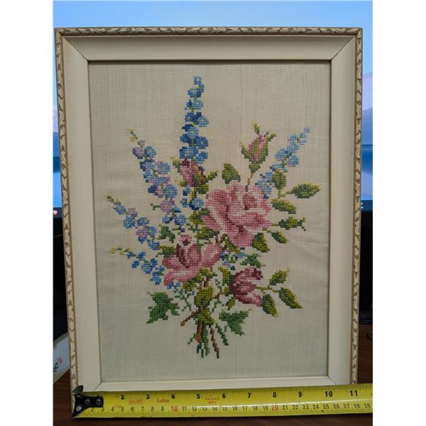 Framed Needle work of Flowers 15