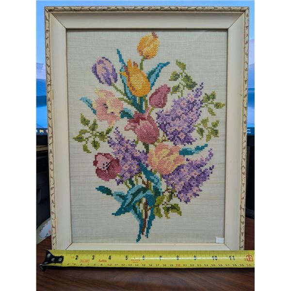 Framed Needle work of Flowers