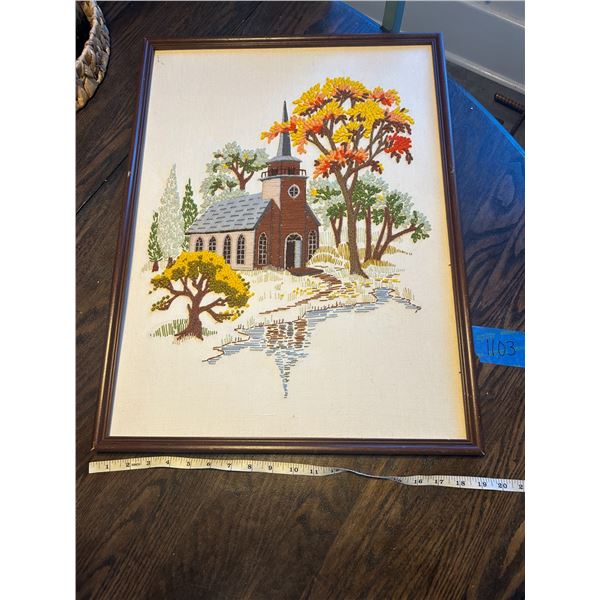 Large Vintage Crewel Wall Art 18x24