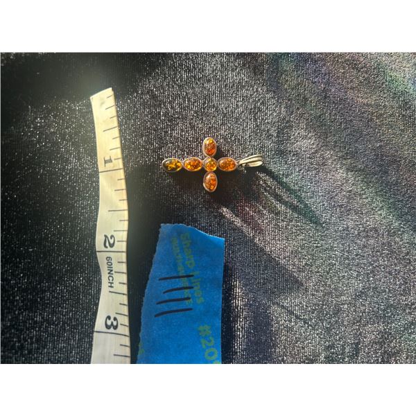 .925 Silver Amber Cross Pendant
