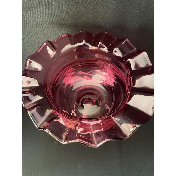 Antique Cranberry Glass Compote. 9" high x 9" across top.