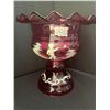 Image 3 : Antique Cranberry Glass Compote. 9" high x 9" across top.