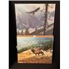 Image 1 : Lot of 2 Vintage Canvas Paintings w Original Packaging. Elk/Golden Eagle. 16" high x 20" wide.