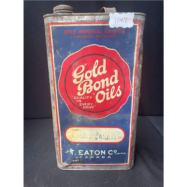 Gold Bond 1 Imperial Gallon Oil Can " T. EATON Co".