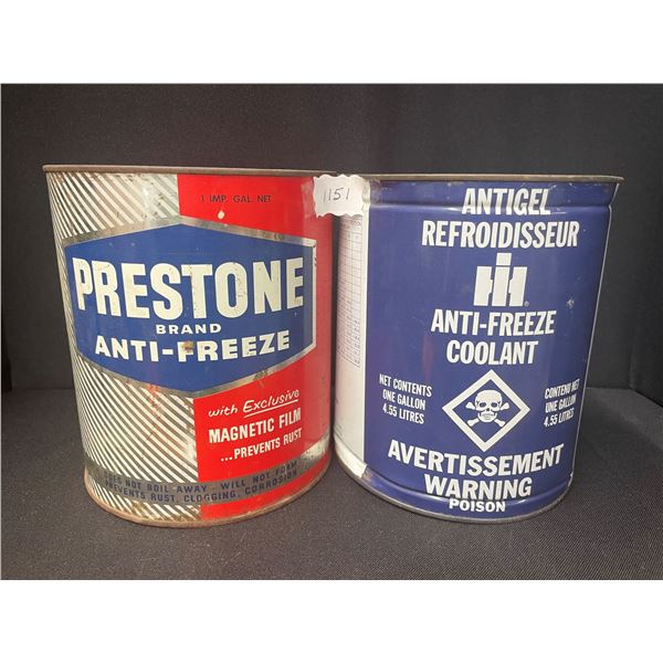 1 Gallon Prestone Anti-Freeze Can & 1 Gallon International Anti-Freeze Can.