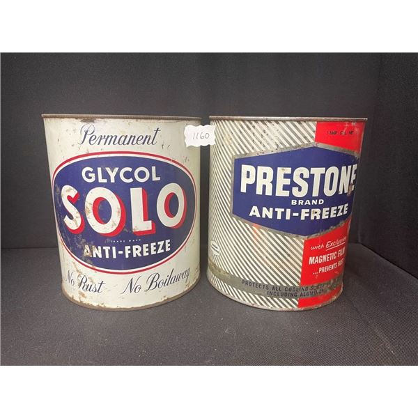 1 Gallon Prestone Anti-freeze Can & 1 Gallon Solo Anti-Freeze Can.