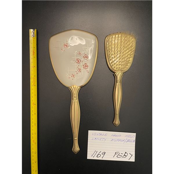 Vintage hand held vanity mirror/brush set