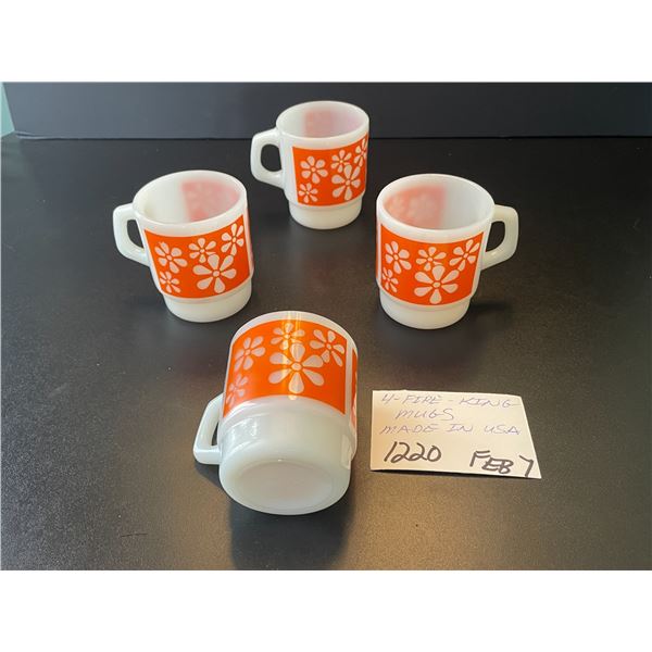 4 Anchor Hocking Fire King mugs - orange daisy - Made in USA