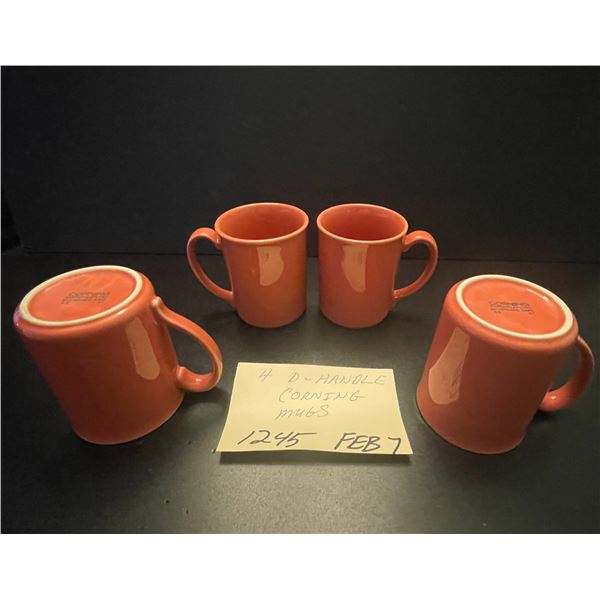 4 - D-handle Corning coffee mugs - coral pink