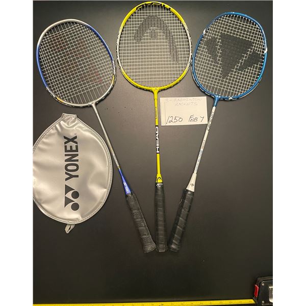 3 Badminton racquets - 2 Yonex - 1 Carlton