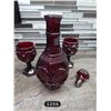 Image 3 : Vintage Avon Cape Cod Collection Ruby Red Decanter w/ Stopper & (2) Glasses.  No Chips.