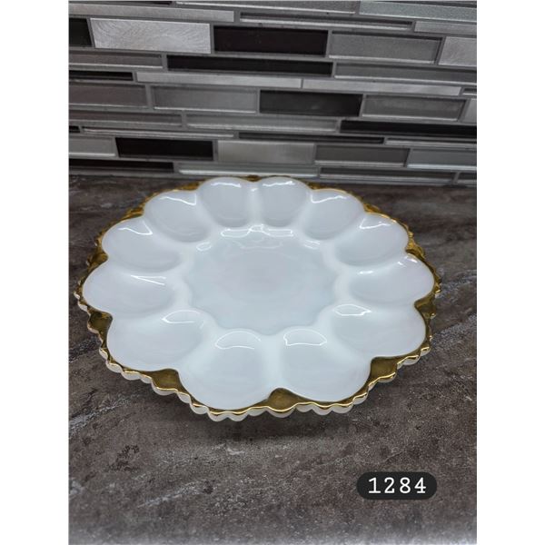 Milk Glass & Gold Trim Deviled Egg Plate
