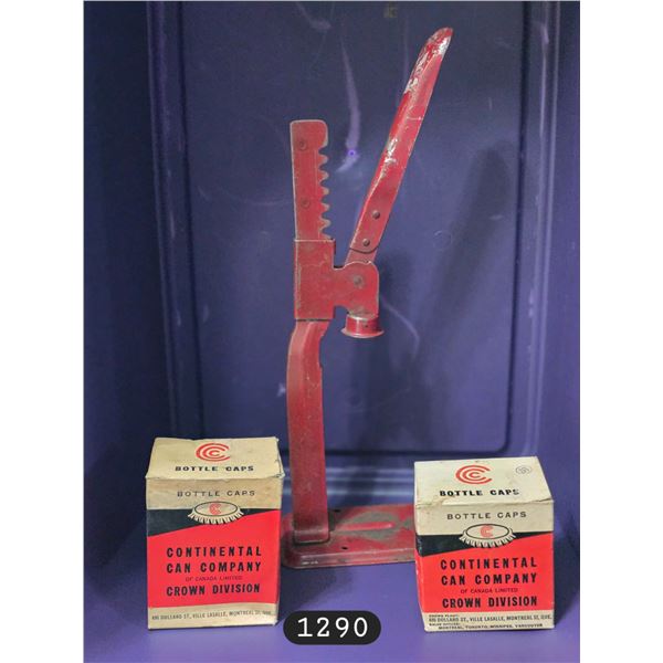 Antique/Vintage Red Bottle Capper Press w/ (2) Boxes Continental Bottlecaps