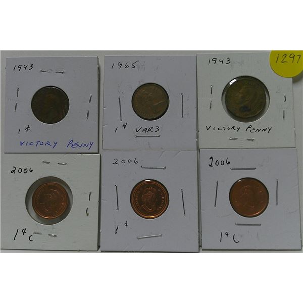 2 x 1943 victory penny/ 1965 penny var 3/ 3 x 2006 pennies