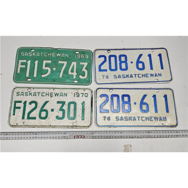 (4) 1969-76 Vintage Sask Licence Plates