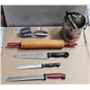 Image 1 : Sifter, Can Opener, Rolling Pin, (3) Knives