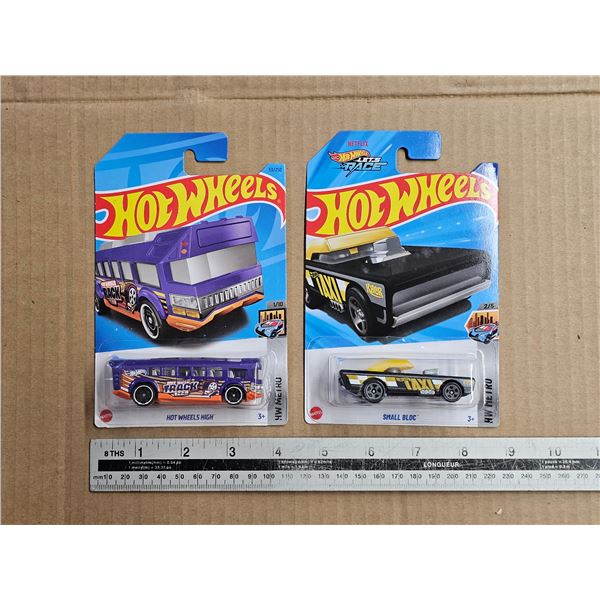 (2) Hot Wheels HW Metro Toy Cars -  "Small Bloc" & "Hot Wheels High"