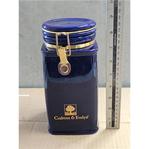 Vintage Crabtree & Evelyn Cobalt Blue Ceramic Canister with Clasp Lid