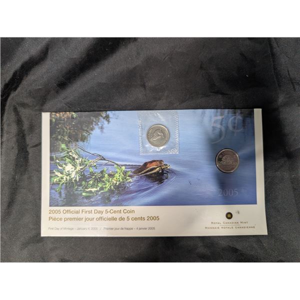 2005 Official First Day 5 Cent Coin w/1867-1967 5 Cent Coin