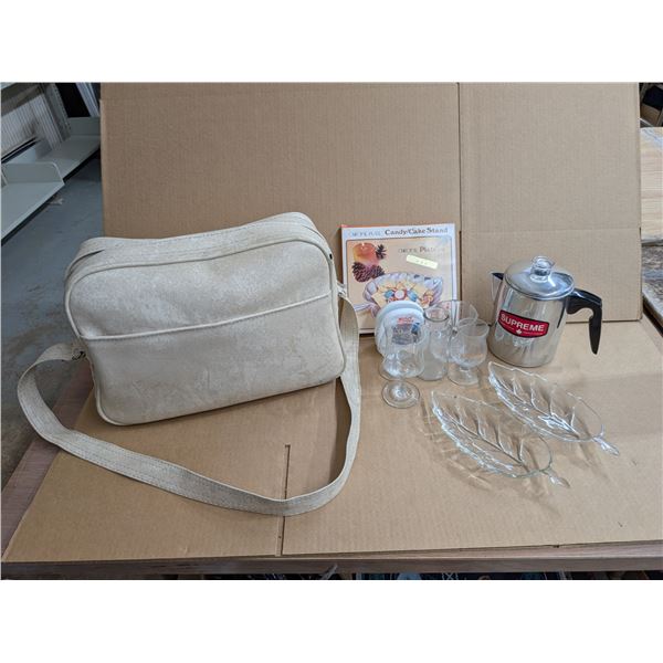 Older Bag w/ Vintage Glass Dishware and etc. as shown