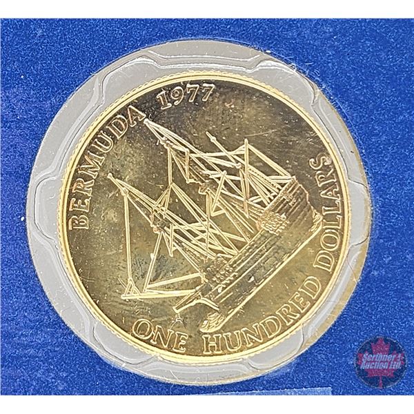BERMUDA Monetary Authority : 1977 One Hundred Dollar  BU  Gold Coin of Bermuda : 25th Anniversary of
