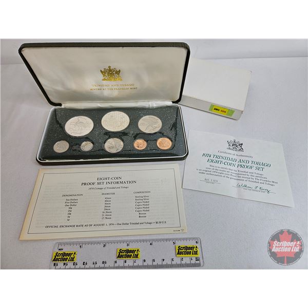 The Franklin Mint ~ Trinidad and Tobago : 1974 Eight-Coin Proof Set (COA) (Estate Lot)