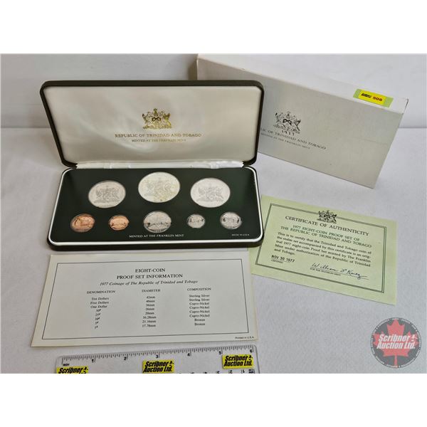 The Franklin Mint ~ Trinidad and Tobago : 1977 Eight-Coin Proof Set (COA) (Estate Lot)
