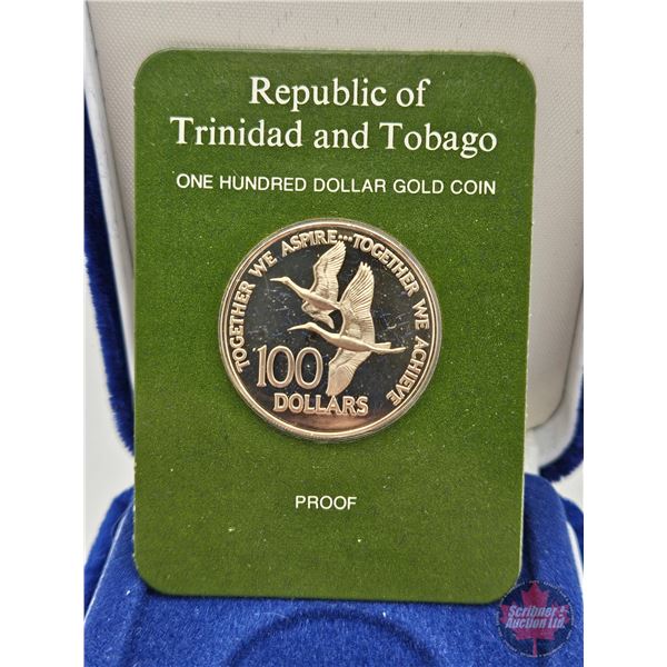 The Franklin Mint ~ Trinidad and Tobago : 1976 One Hundred Dollar Gold Proof Coin (.500 Fine Gold : 