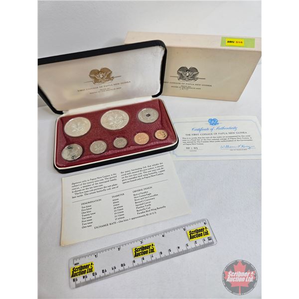 The Franklin Mint ~ Papua New Guinea : 1975 Eight-Coin Proof Set (COA) (Estate Lot)