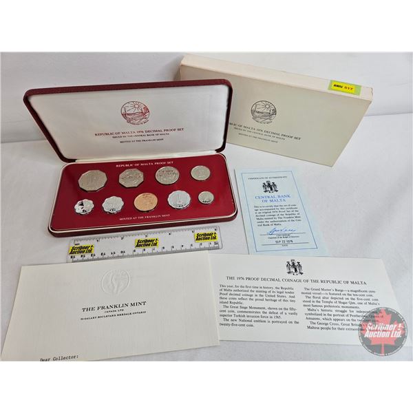 The Franklin Mint ~ Republic of Malta : 1976 Nine-Coin Proof Set (COA) (Estate Lot)